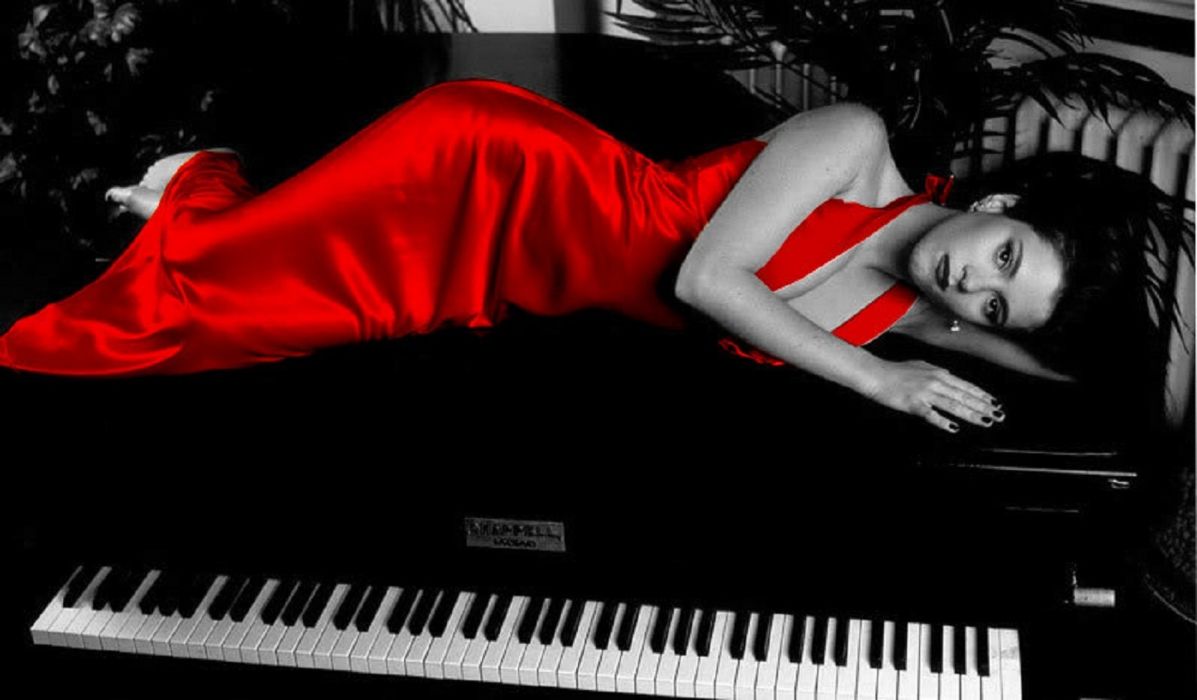 Gown Red Girl Digital Satin Elegant Beautiful Dress - Piano Woman Red Dress , HD Wallpaper & Backgrounds