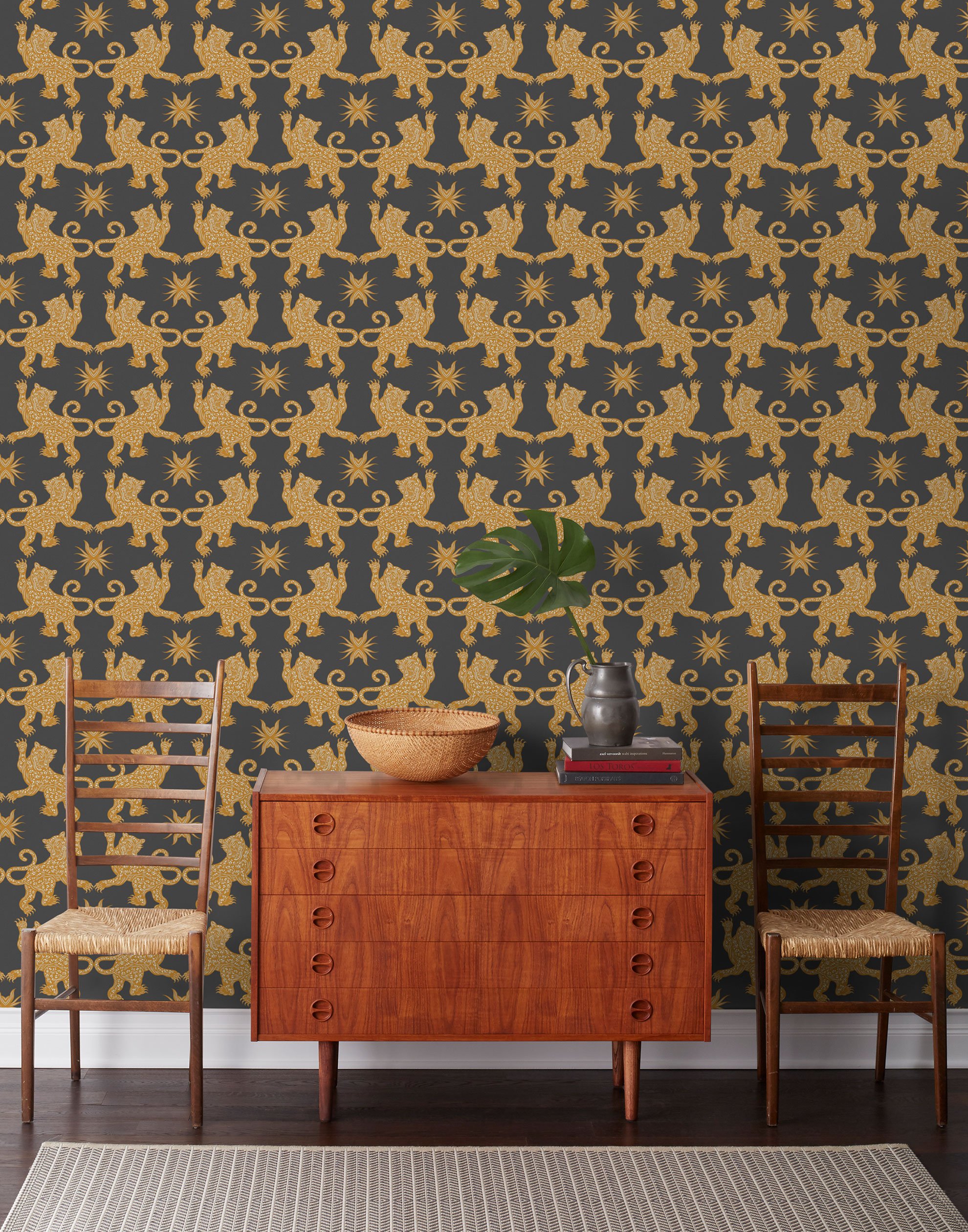 Palace Wallpaper Featuring Golden Ochre Yellow Leopards , HD Wallpaper & Backgrounds