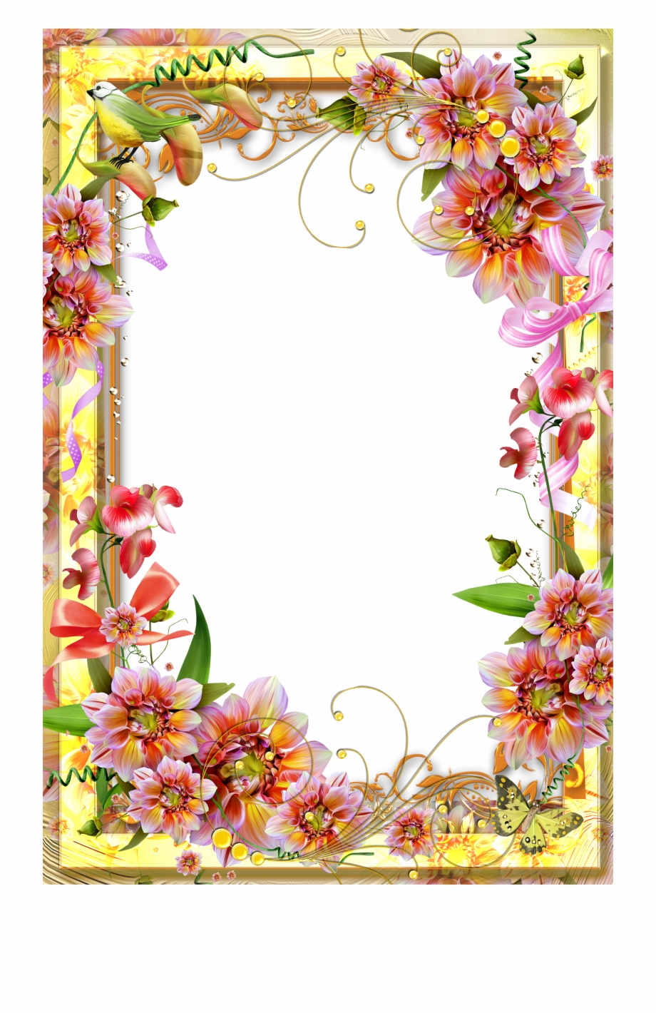 Yellow Frame Png - Page Borders Designs Flowers , HD Wallpaper & Backgrounds