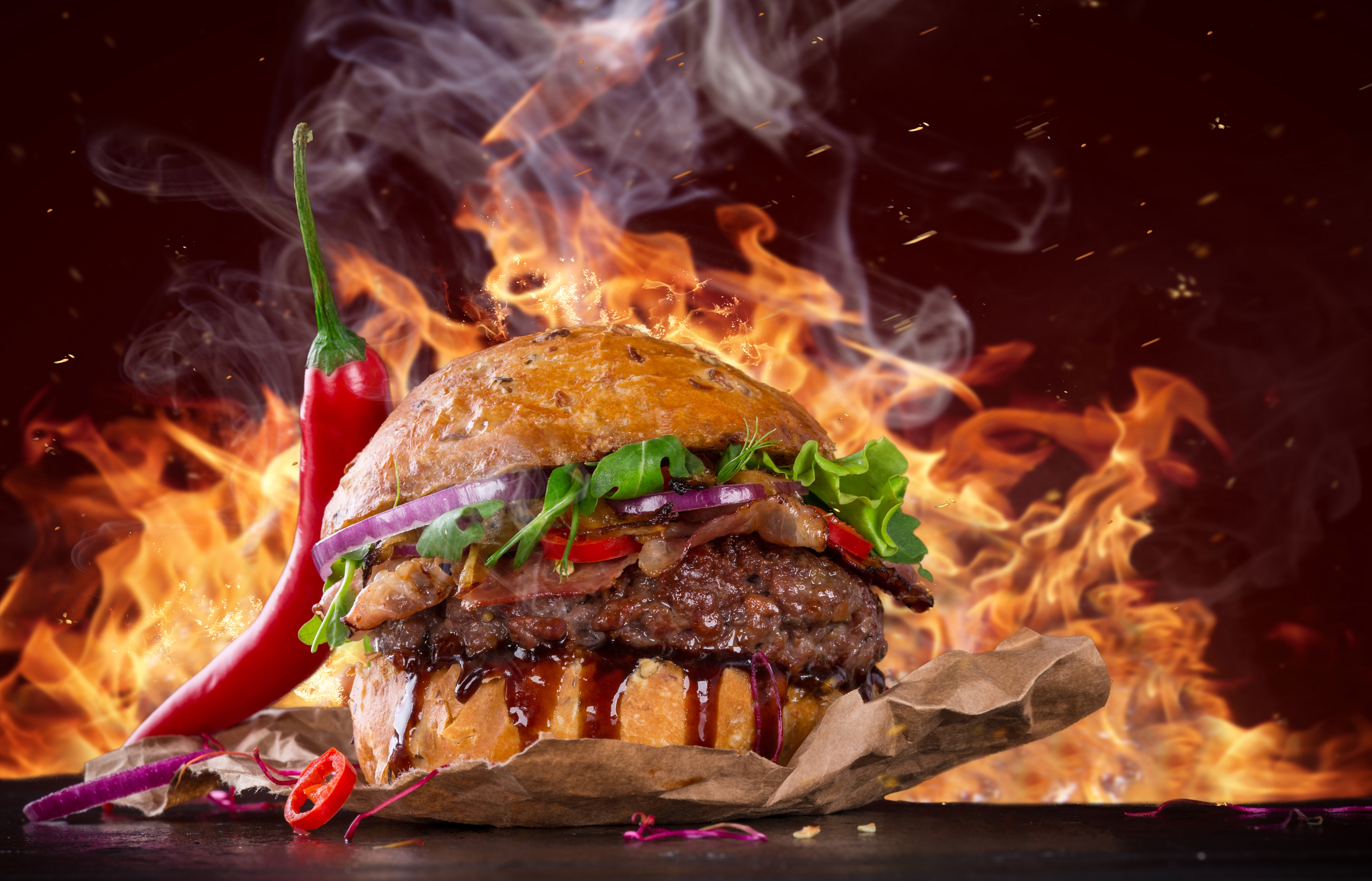 Hot Spicy Burger Wallpaper 
 Title Hot Spicy Burger - Hot And Spicy Burger , HD Wallpaper & Backgrounds