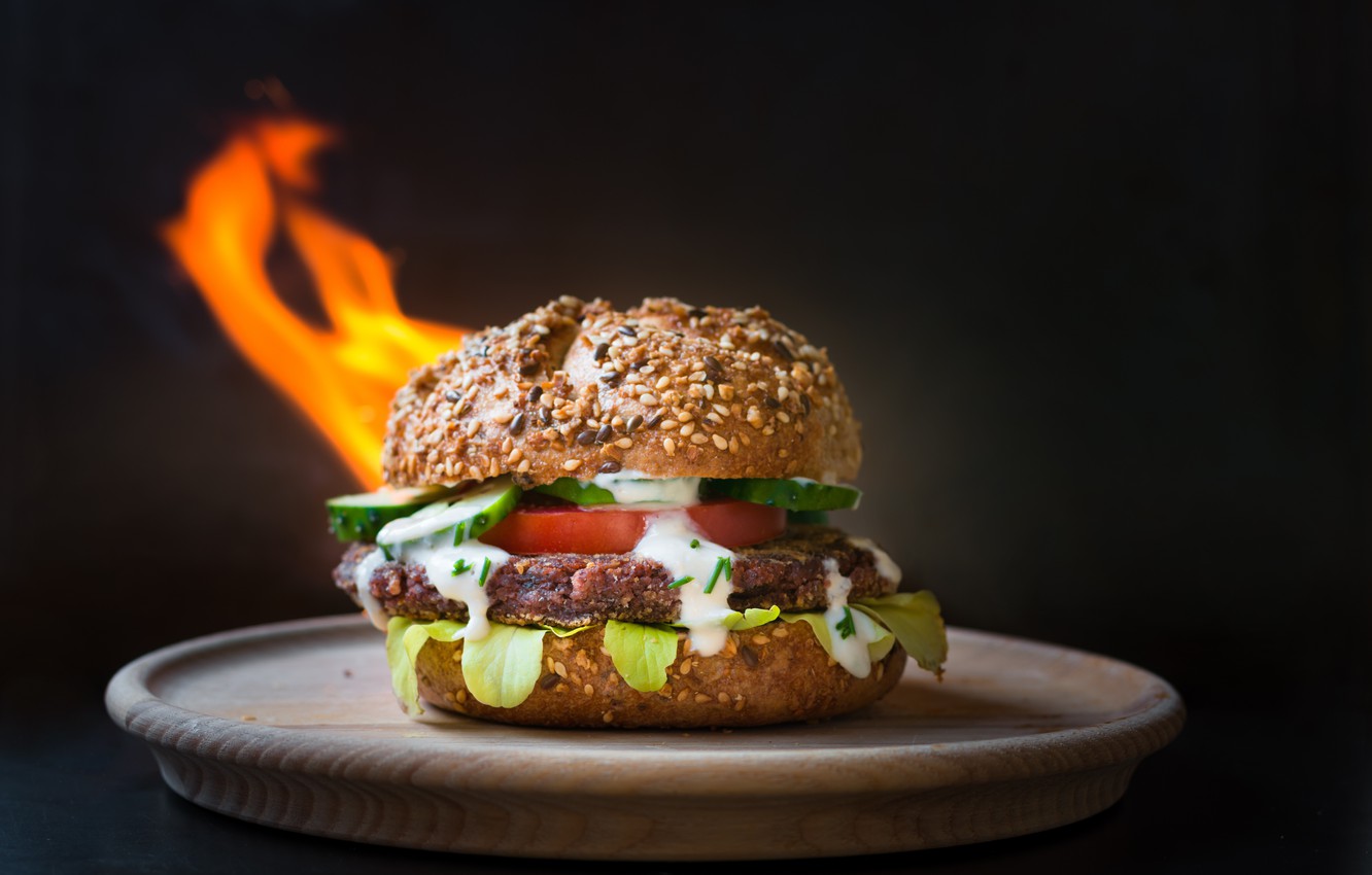 Photo Wallpaper Background, Fire, Plate, Burger - Happy New Year 2020 Burger , HD Wallpaper & Backgrounds