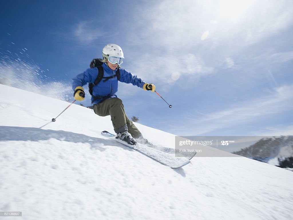 Woman Skiing Downhill - Stock Photography , HD Wallpaper & Backgrounds