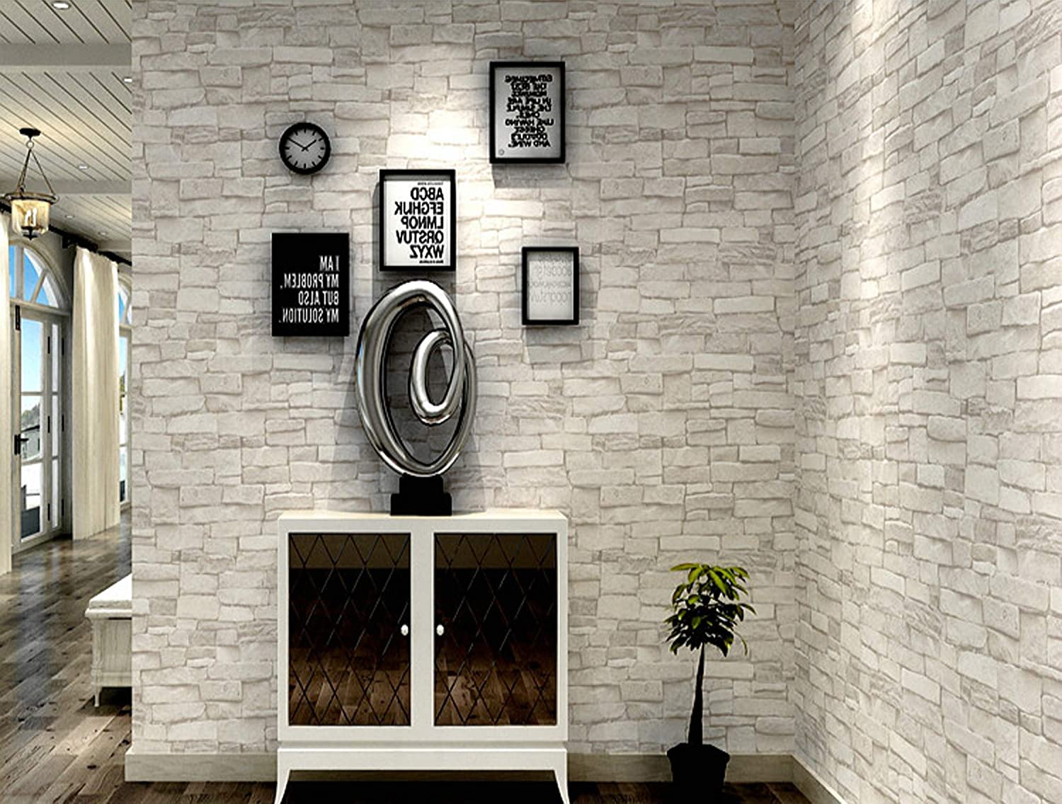 Wp65101 Grey White Brick Stone 3d Wall Slate Effect - Hair Salon Wallpaper Design , HD Wallpaper & Backgrounds