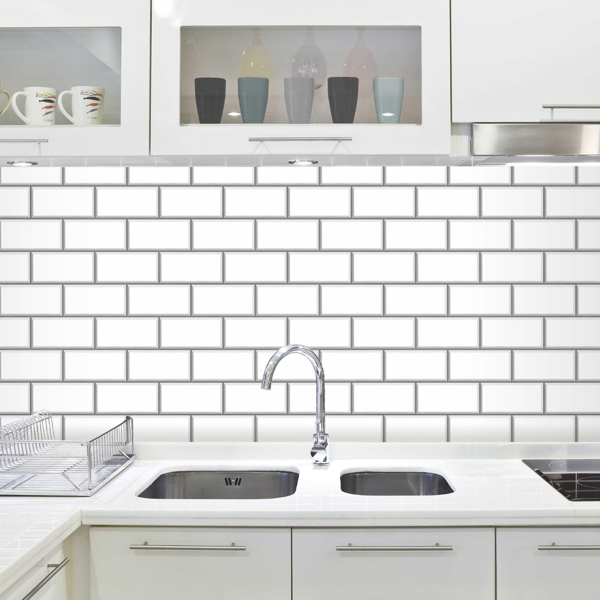Subway Tile Effect Wallpaper White Fine Decor Fd40136 - White Tile Wallpaper Kitchen , HD Wallpaper & Backgrounds