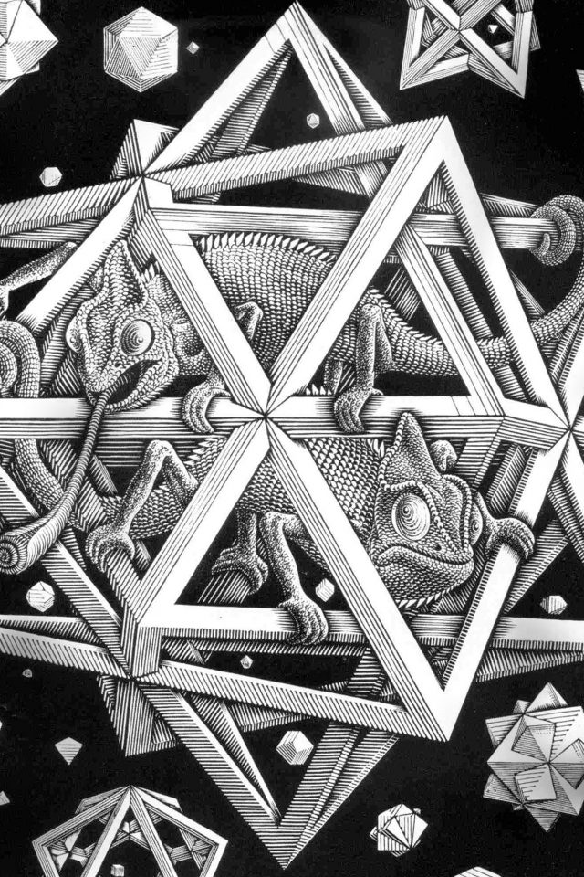 Mc Escher Space Art Illust Lizard Bw Iphone Wallpaper - Maurits Cornelis Escher Stars , HD Wallpaper & Backgrounds