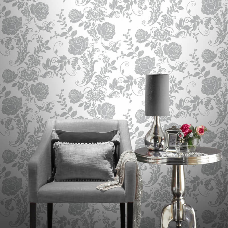 Rasch Incanto Floral Rose Silver Grey Glitter Wallpaper - Glitter Grey Rose , HD Wallpaper & Backgrounds