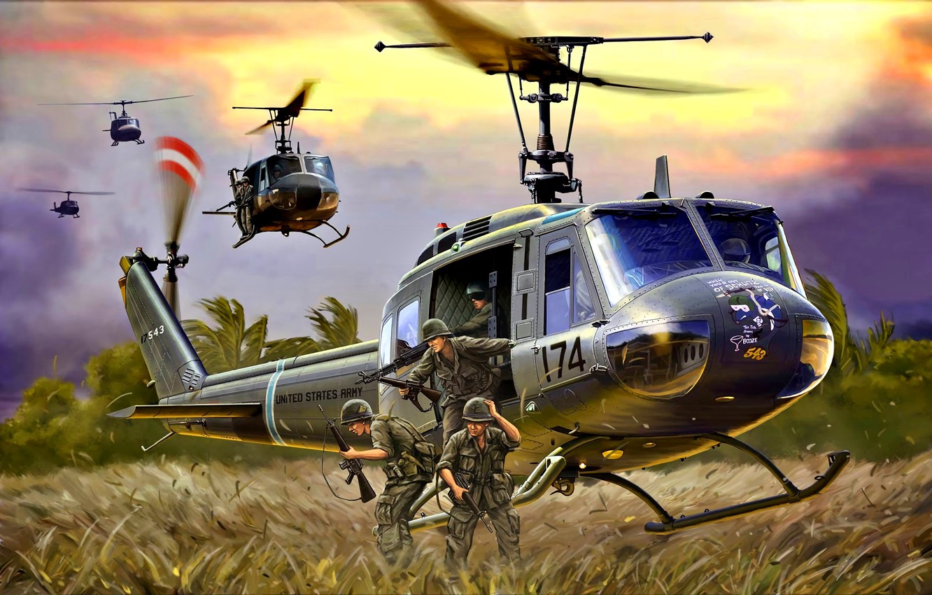 Photo Wallpaper M16, Helicopter, Us Army, Landing, - Bell Uh 1 Iroquois Vietnam War Helicopters , HD Wallpaper & Backgrounds