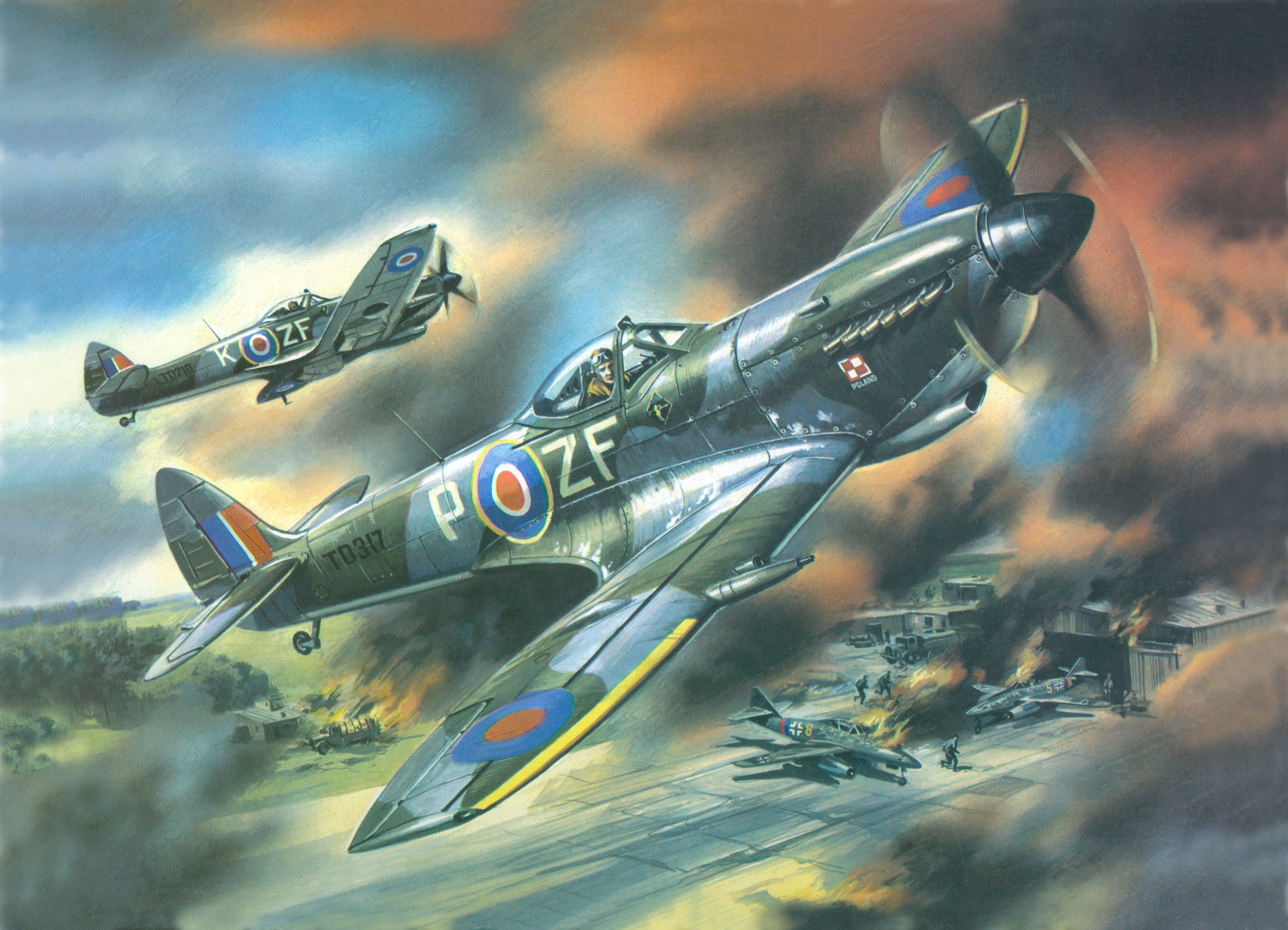 Spitfire Mk Xvi Art , HD Wallpaper & Backgrounds