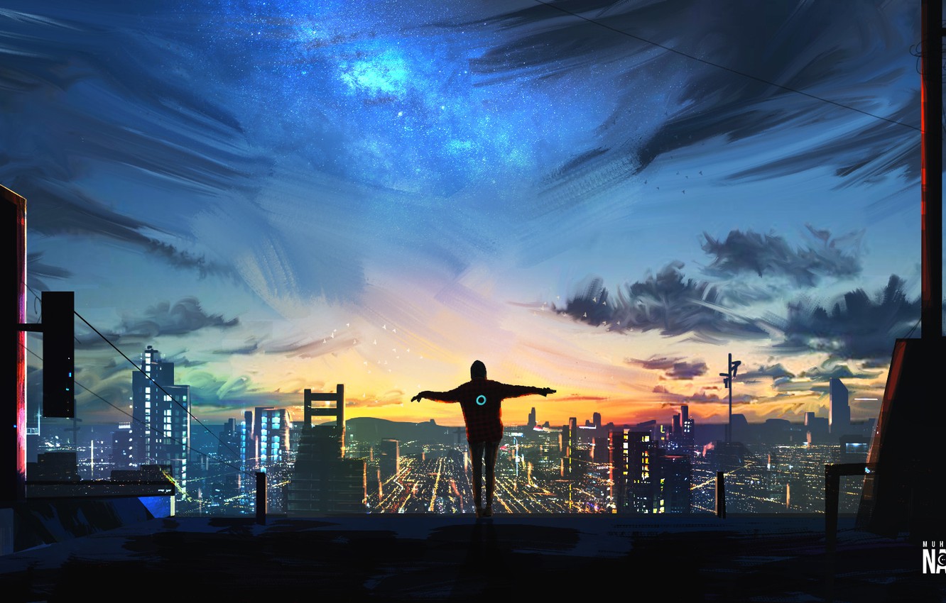 Photo Wallpaper The Sky, Figure, The City, People, - Le Nafay Art , HD Wallpaper & Backgrounds