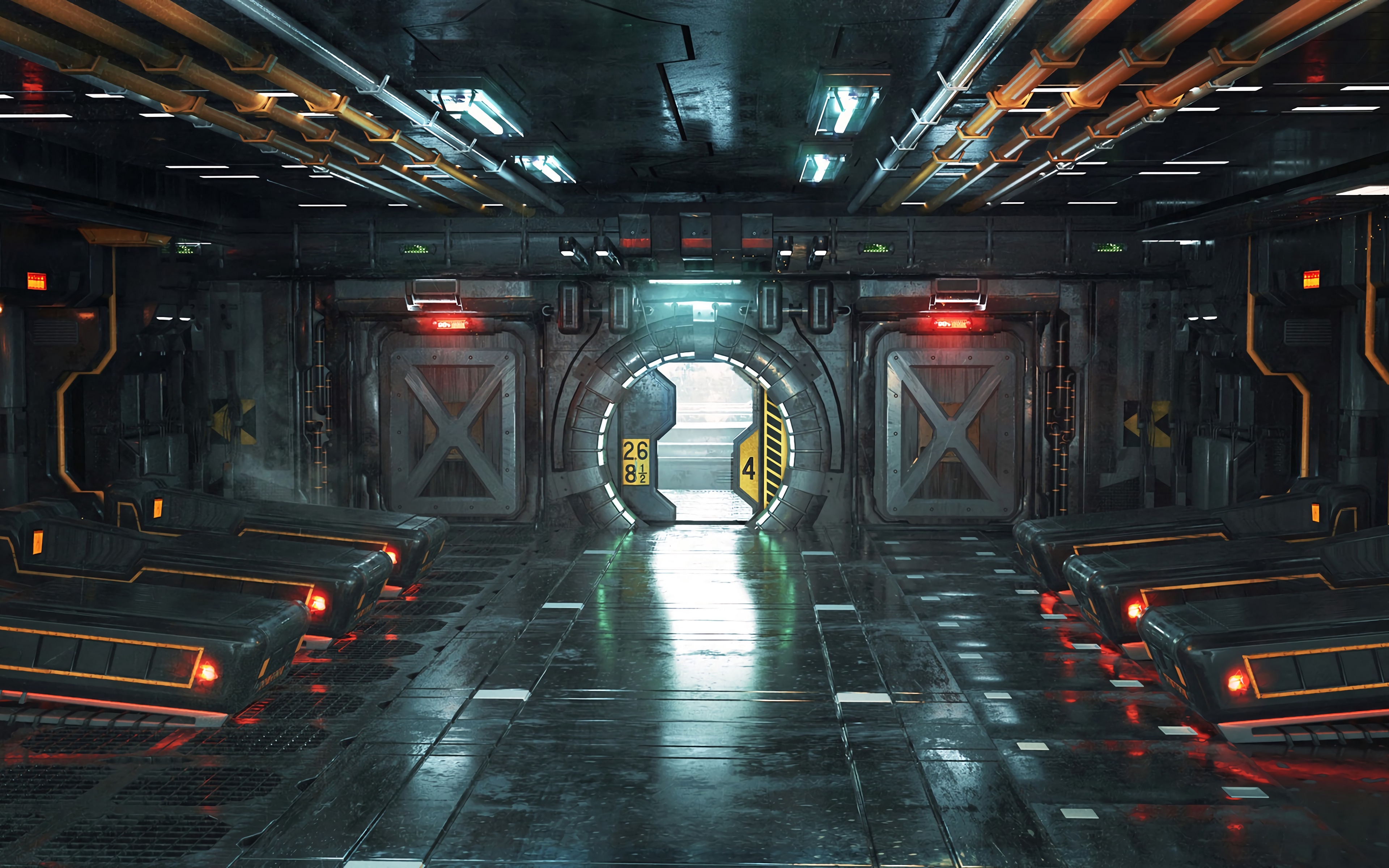 Wallpaper Corridor, Door, Sci-fi, Art - Ultra Hd Sci Fi , HD Wallpaper & Backgrounds