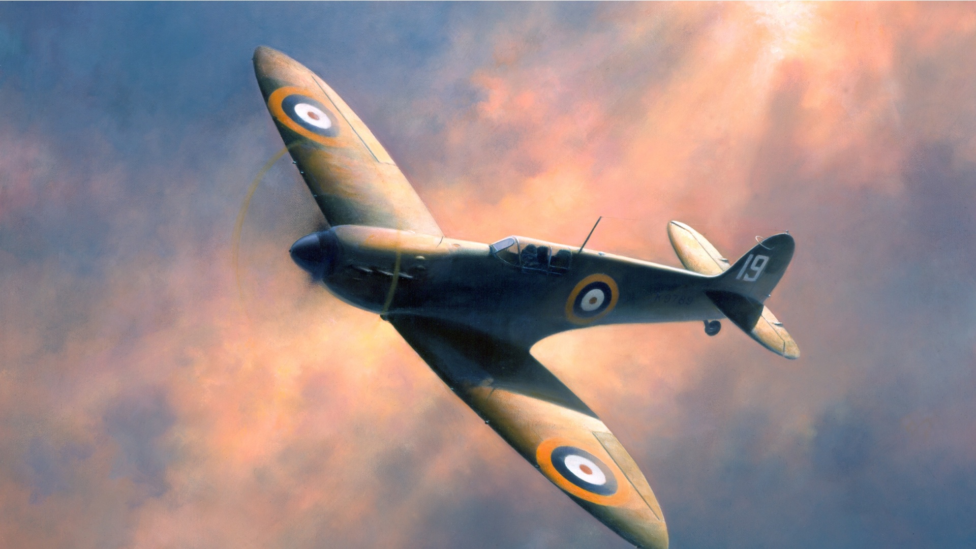 Wwii Flying Spitfire Painting - Airplane Painting , HD Wallpaper & Backgrounds
