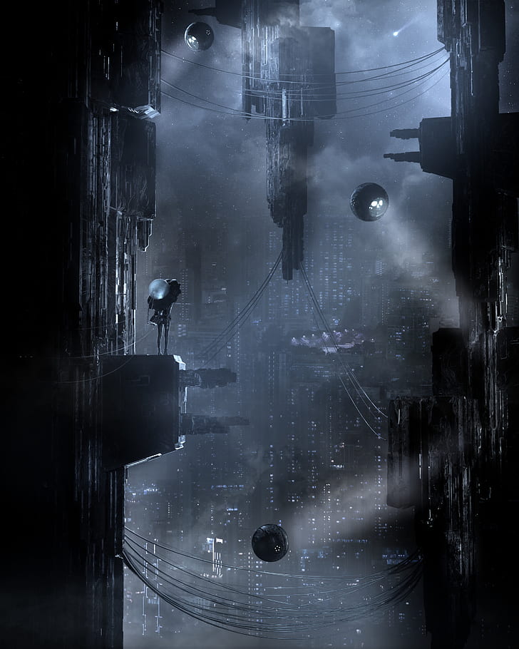 City, Futurism, Cyberpunk, Sci-fi, Dark, Hd Wallpaper - Cyberpunk Wallpaper Phone Dark , HD Wallpaper & Backgrounds