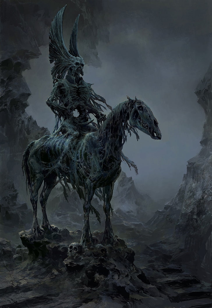 Creepy, Dead, Death, Drawing, Fantasy Art, Horse, Skull, - Horse Skull Art , HD Wallpaper & Backgrounds