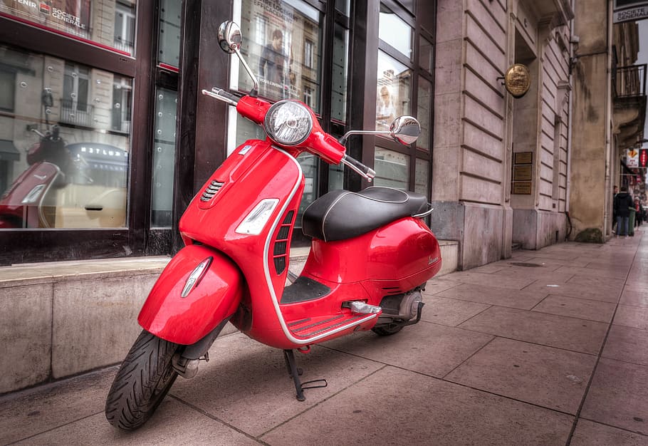 Red, Scooter, Parked, Vespa, Vehicle, Roller, Moped, , HD Wallpaper & Backgrounds