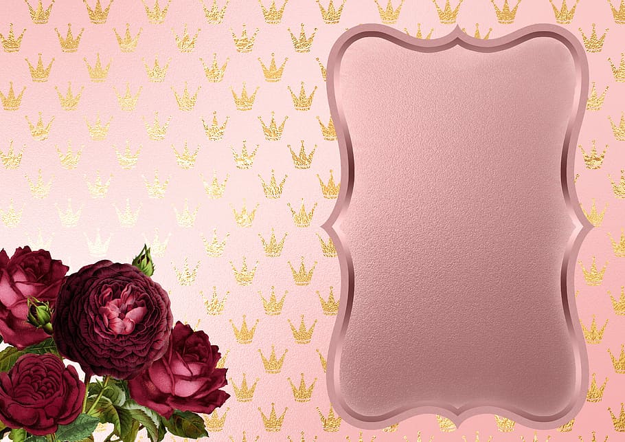 Red Rose And Gray Photo Frame, Roses, Crowns, Gold, - Red Gold Background With Flowers , HD Wallpaper & Backgrounds