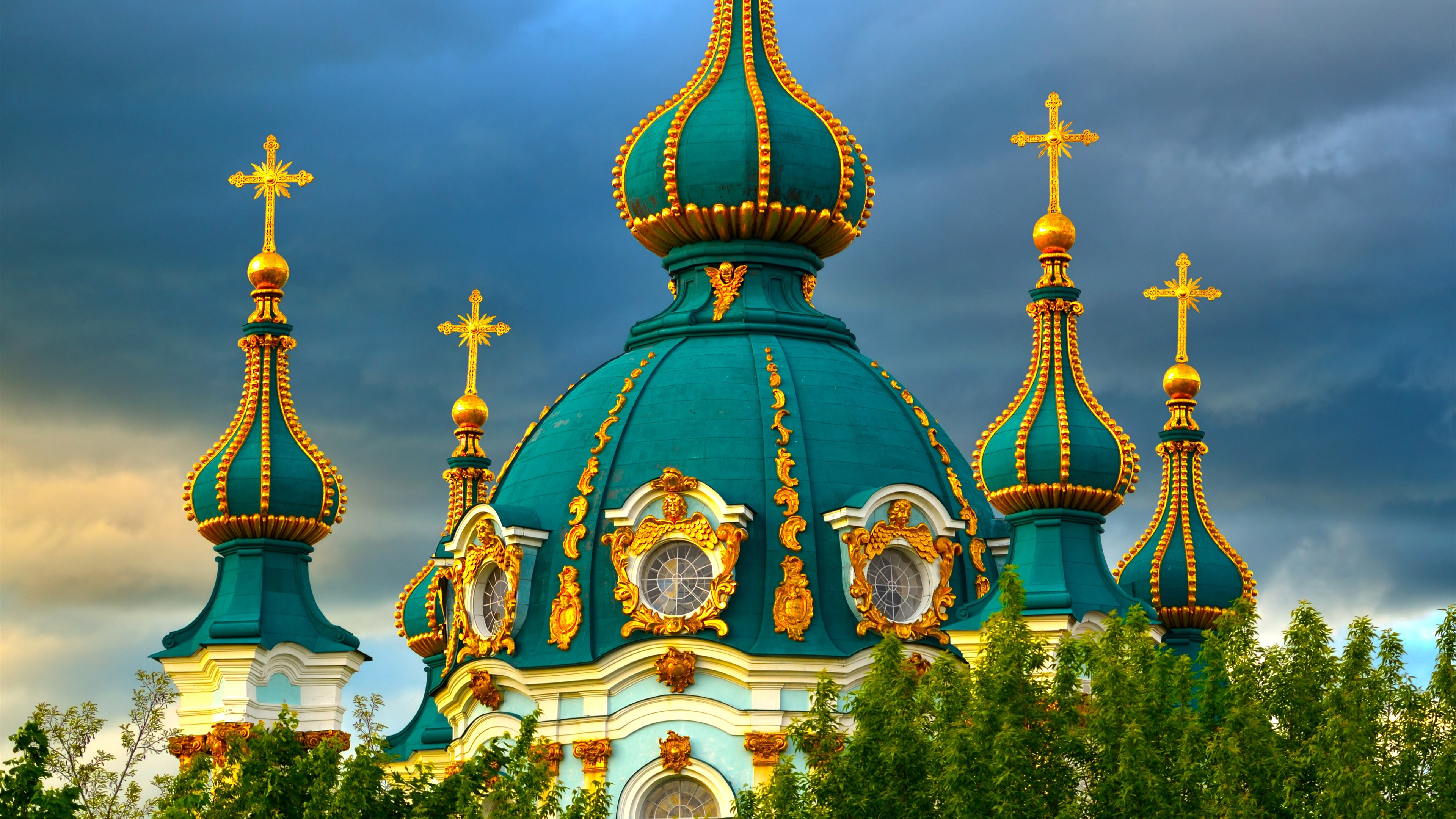 Wallpaper Church, Ukraine, Clouds, Trees, City - St. Andrew's Church , HD Wallpaper & Backgrounds