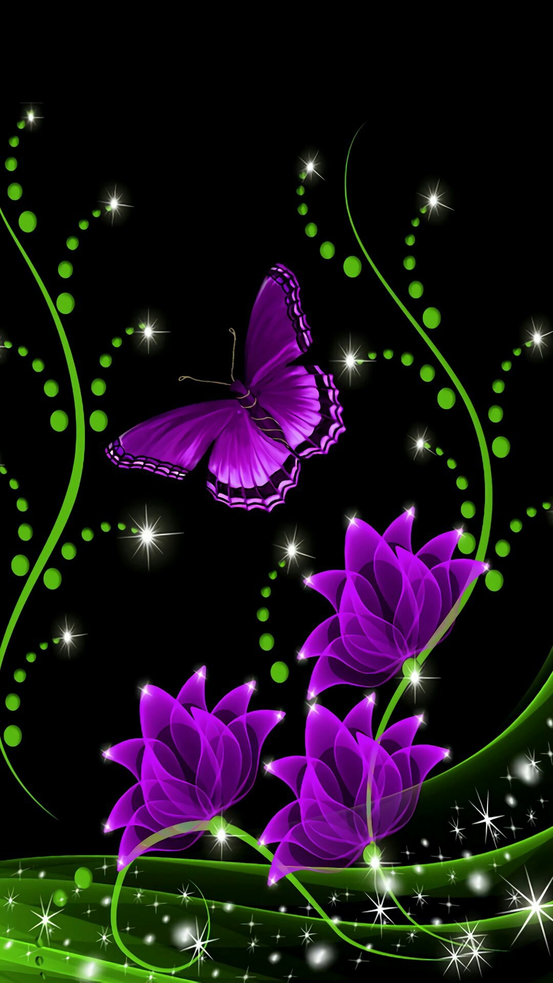 Purple Flowers And Butterflies 
 Data Src Download - 晚安 祝福 温馨 晚安 短信 , HD Wallpaper & Backgrounds