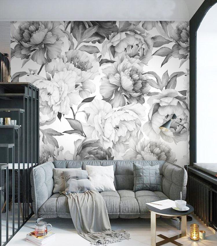 Black And White Floral Wall Mural , HD Wallpaper & Backgrounds