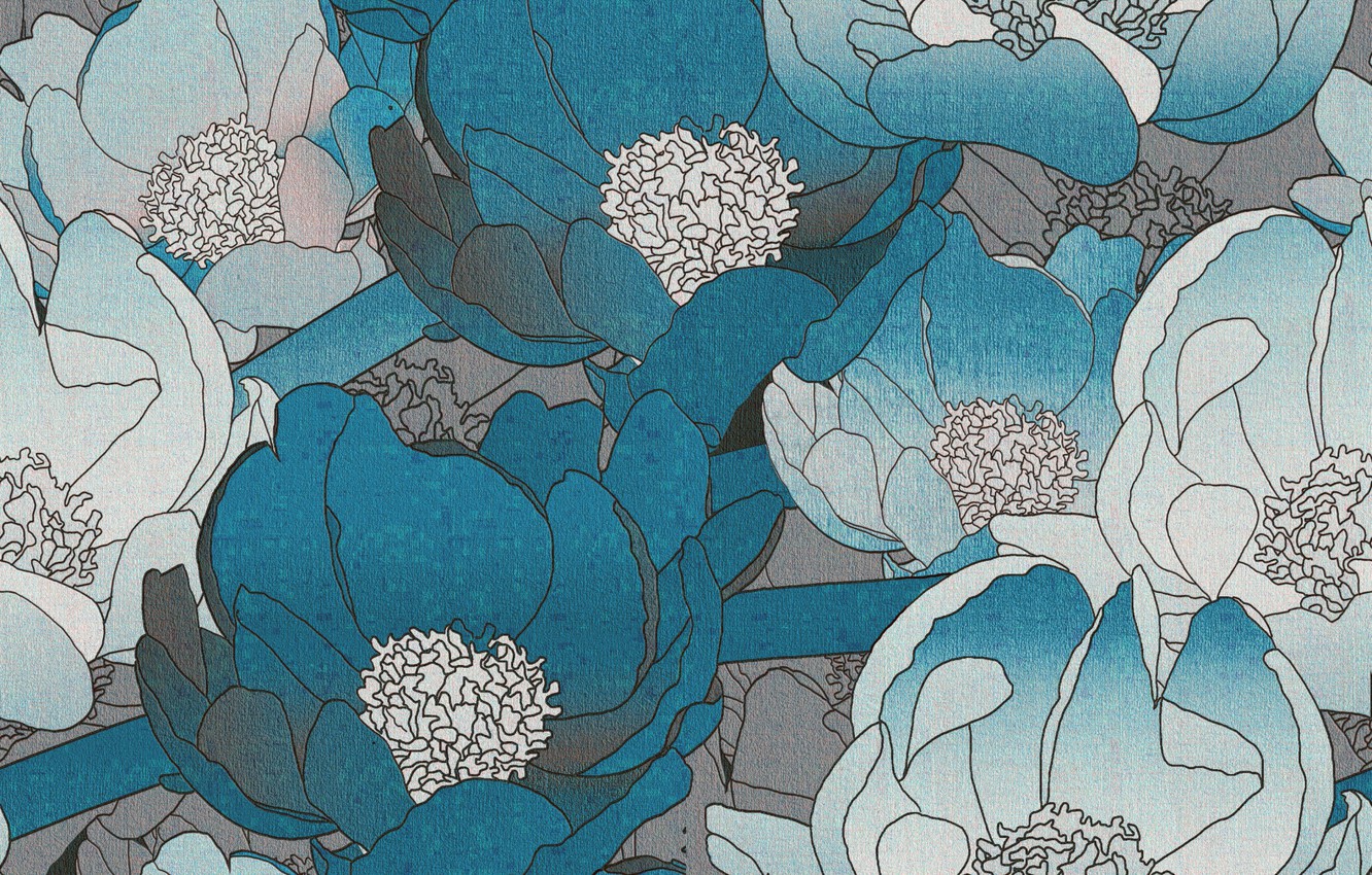 Photo Wallpaper Flowers, Blue, Grey, Background, Texture, - Motif , HD Wallpaper & Backgrounds