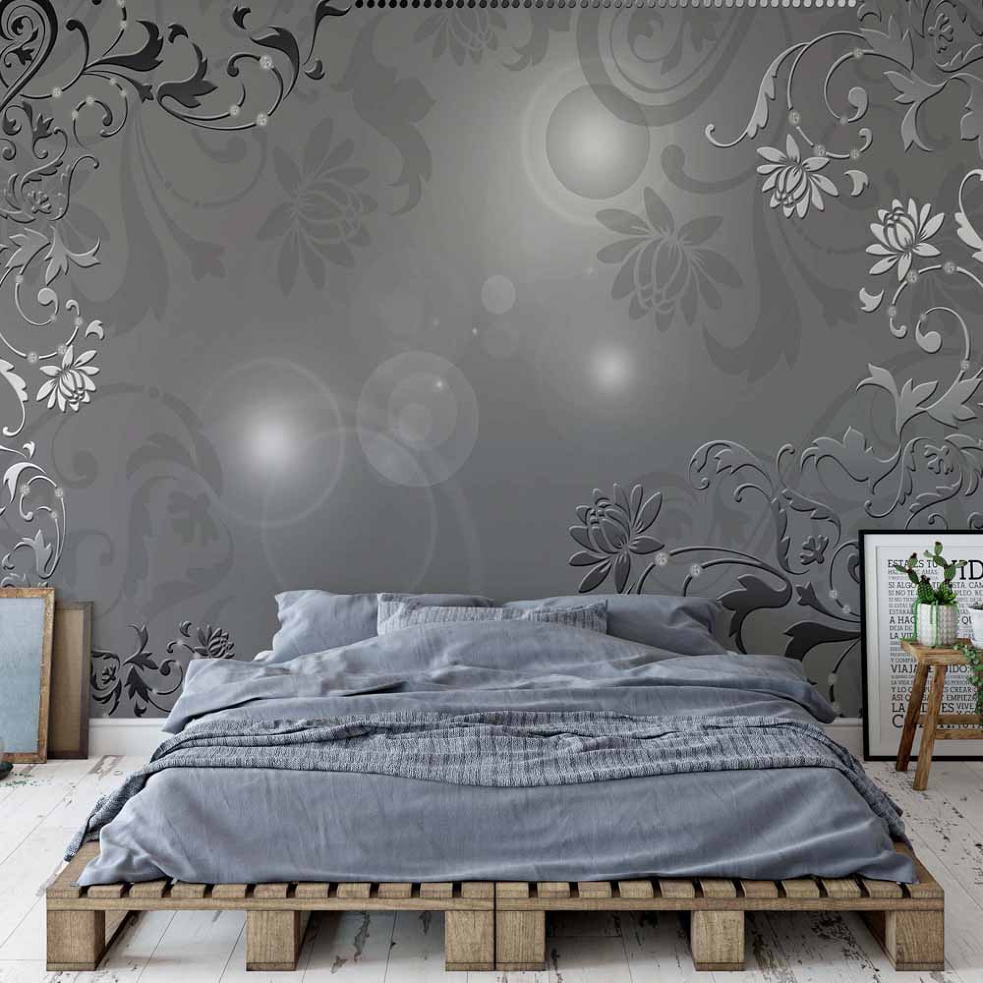 Floral Pattern Grey - Grey Modern Bedroom Wallpaper Pattern , HD Wallpaper & Backgrounds