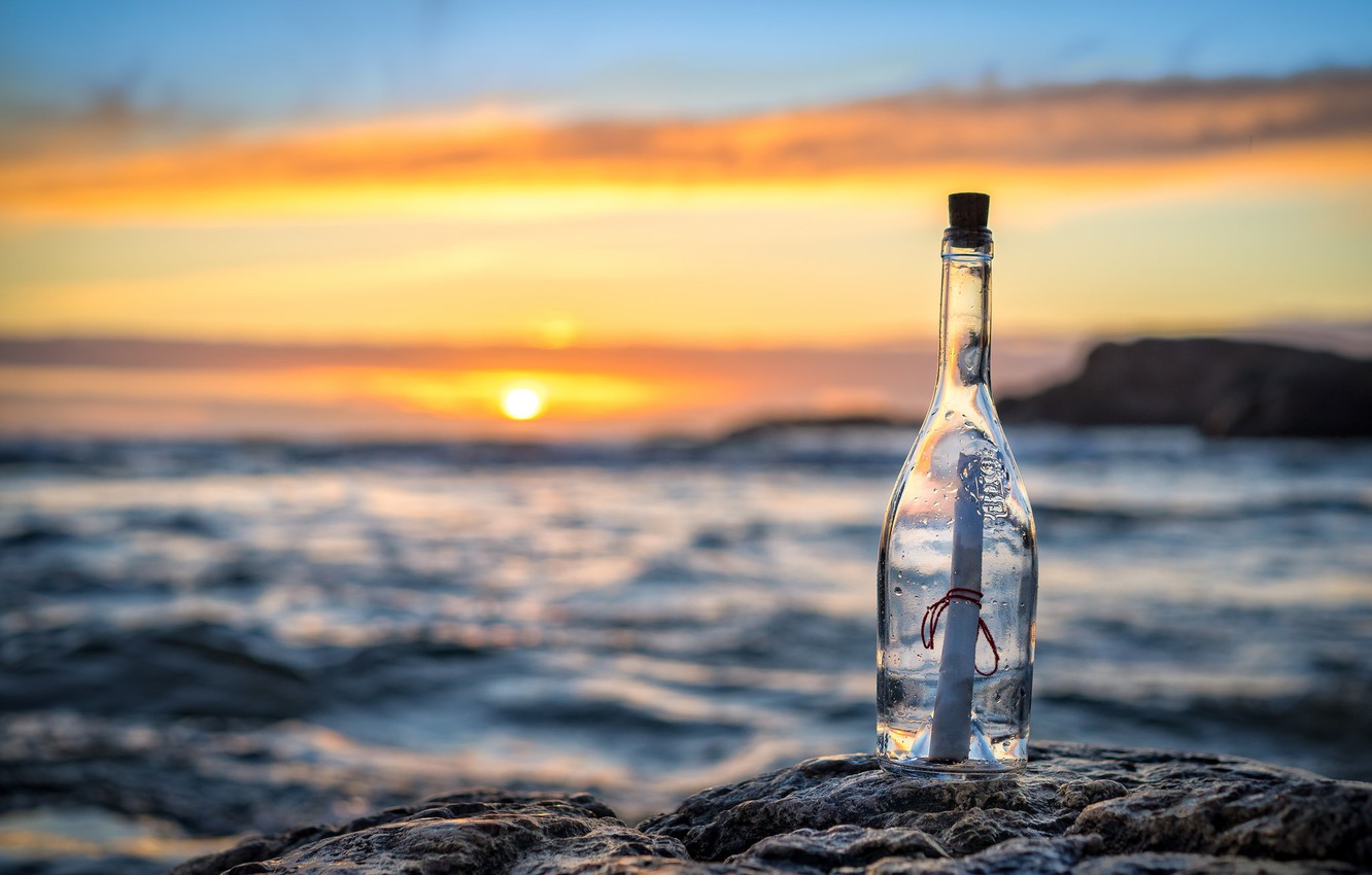 Photo Wallpaper Sea, Letter, Sunset, Bottle, Message - Bottle In The Sea , HD Wallpaper & Backgrounds
