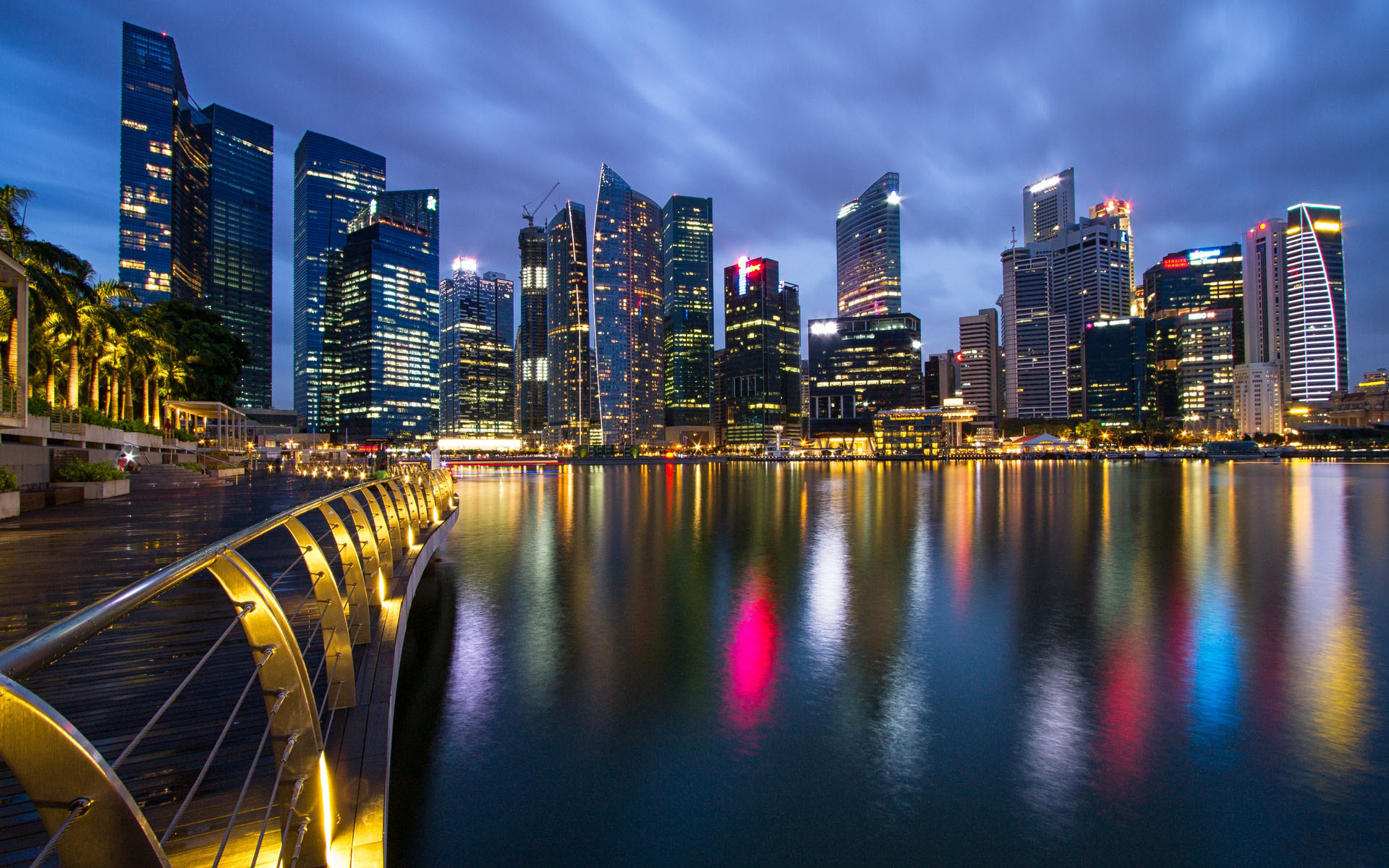 Night Singapore Skyscrapers Hd Wallpaper Hd Desktop - Singapore Skyscrapers Night , HD Wallpaper & Backgrounds