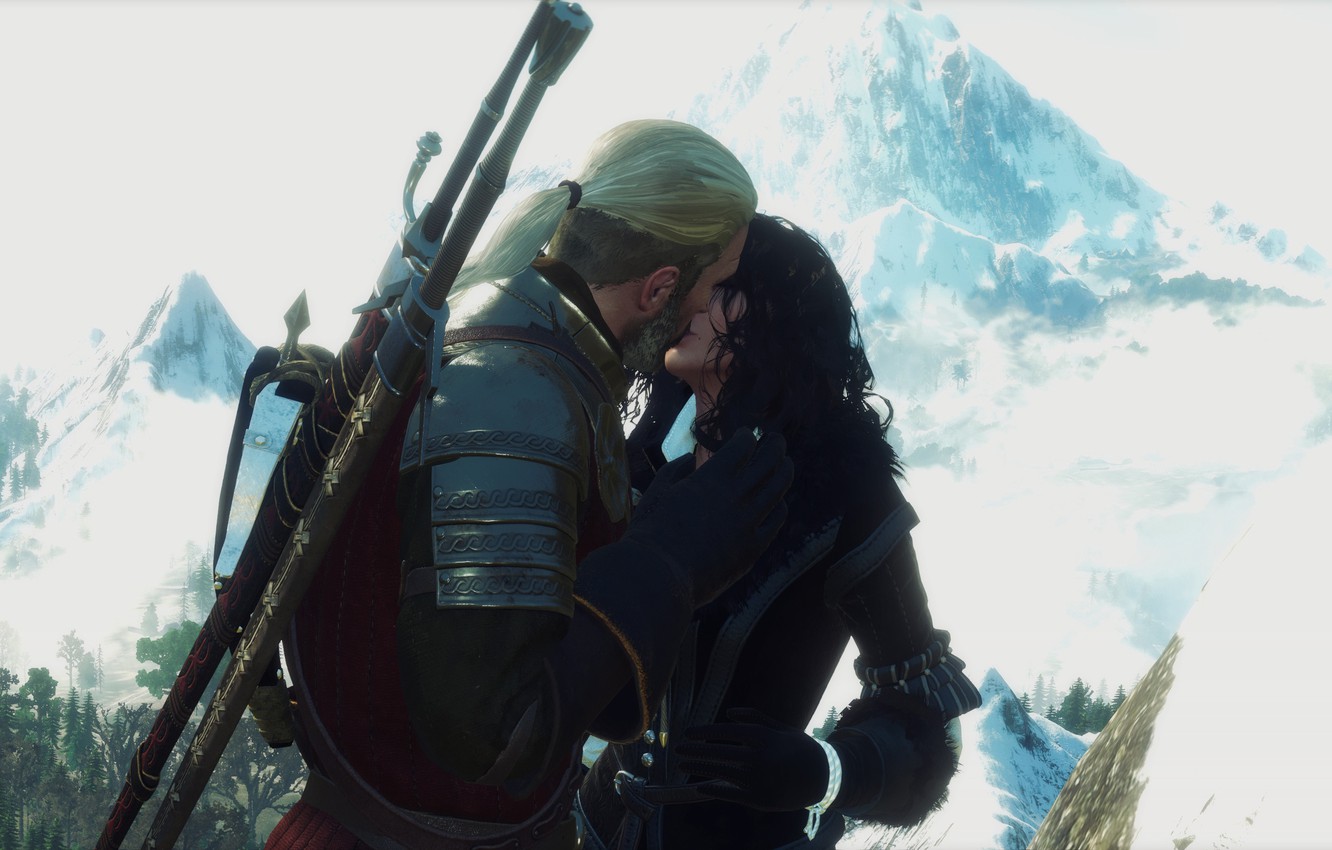 Photo Wallpaper Kiss, The Witcher, The Witcher 3, Geralt, - Geralt And Yennefer Kiss , HD Wallpaper & Backgrounds