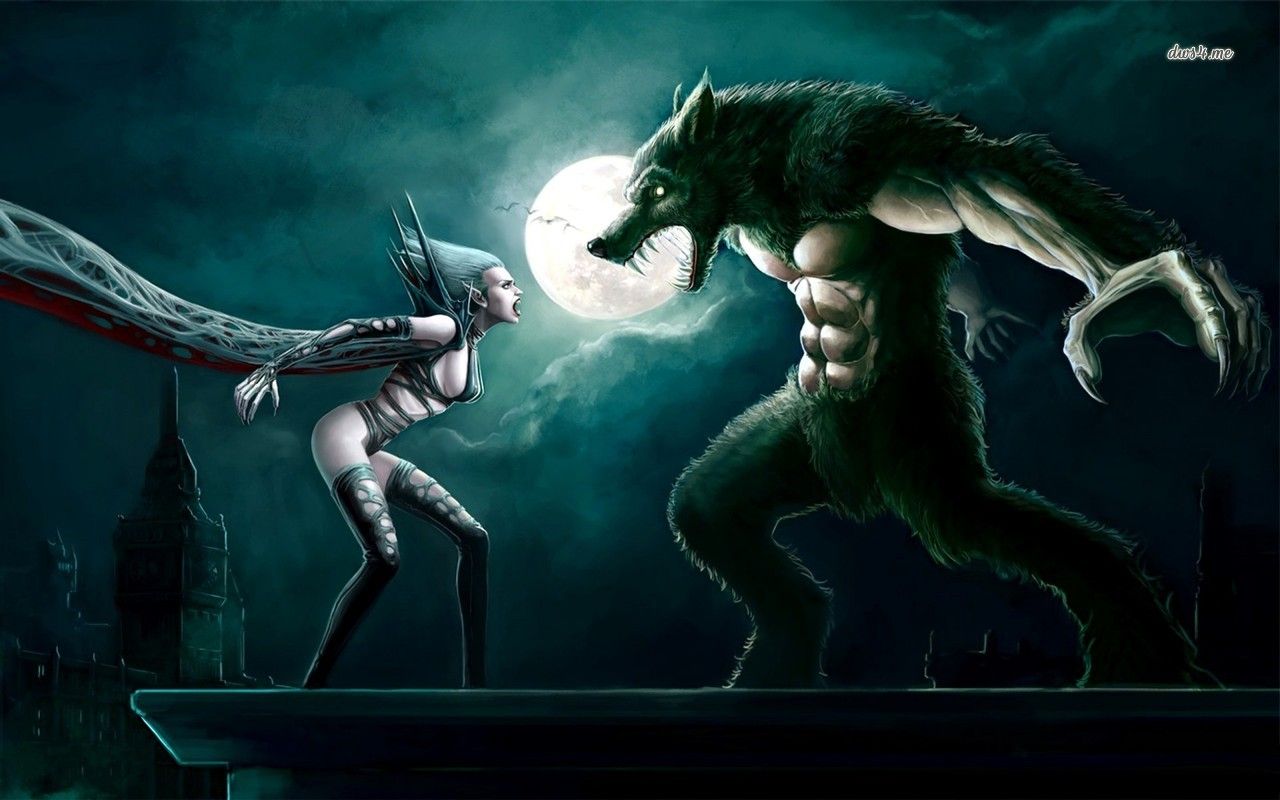 Vampires Vampire Vs Werewolf Wallpaper - Female Vampire And Werewolf , HD Wallpaper & Backgrounds