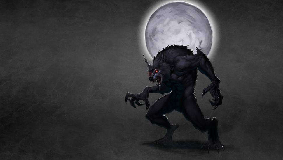 Werewolf, Wolf, The Moon, Dark Background, Wolf, Smoke, - Red Eyes Black Werewolf , HD Wallpaper & Backgrounds