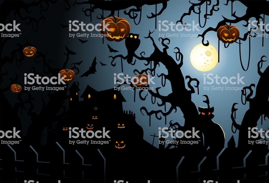 Scary Cemetery Halloween Wallpaper With Hanging Carved - Halloween Superheroes Theme Background , HD Wallpaper & Backgrounds