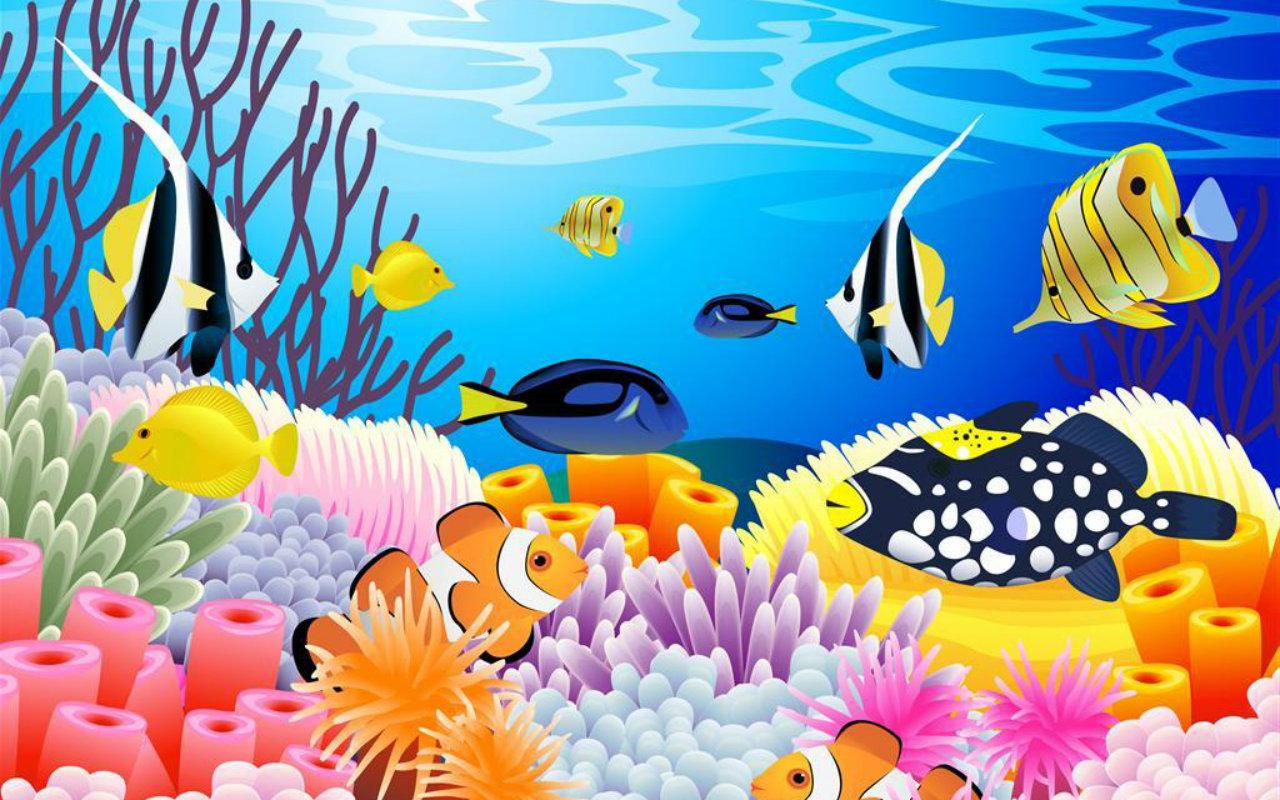Under The Sea Corals Cartoon Fish Abstract Wallpaper - Under The Sea Wallpaper Cartoon , HD Wallpaper & Backgrounds