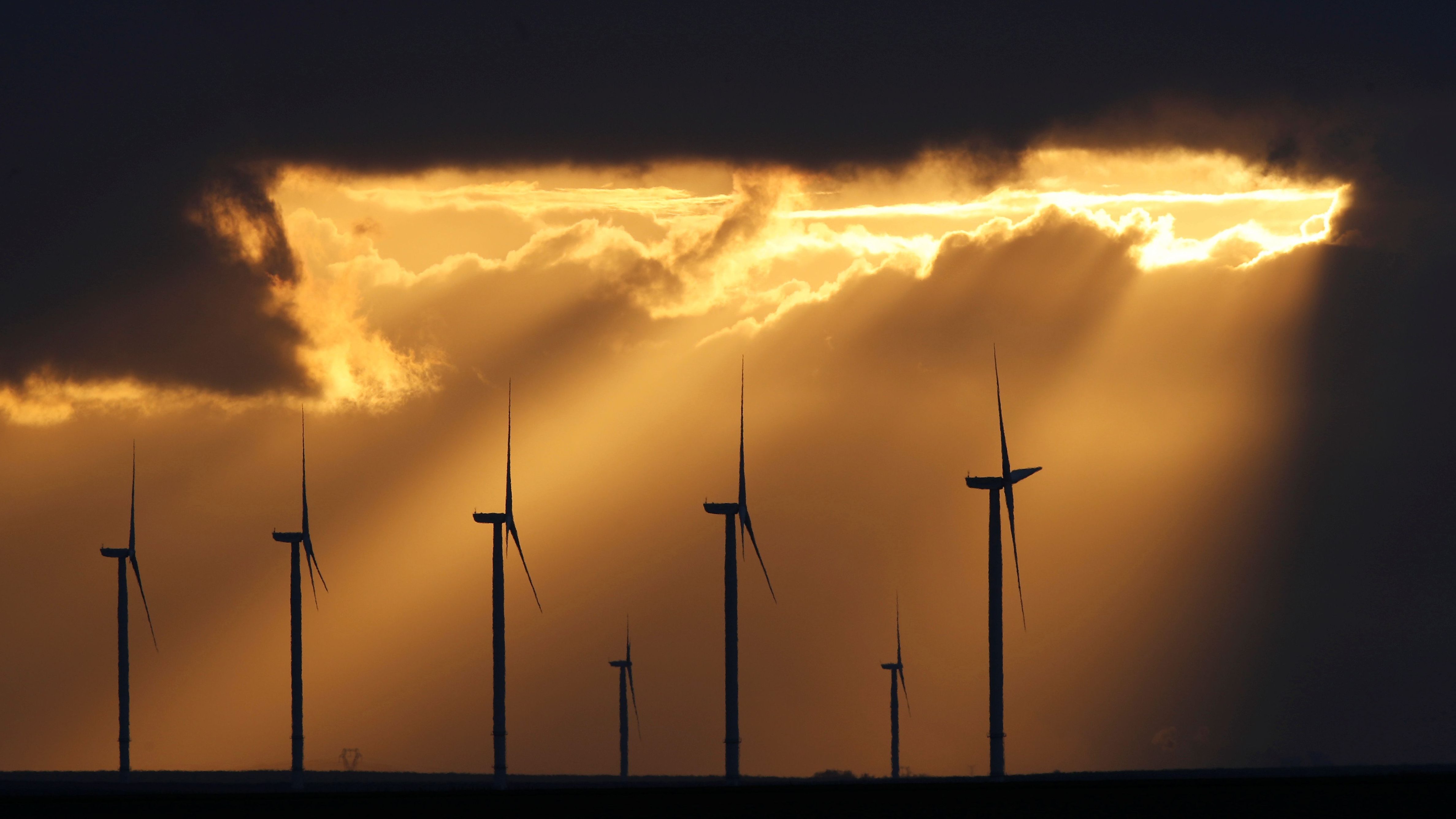 Power-generating Windmill Turbines Are Seen During - Renewable Energy , HD Wallpaper & Backgrounds