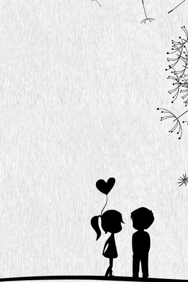 Cute Love Iphone Wallpaper - Simple Couple Drawing Black And White , HD Wallpaper & Backgrounds