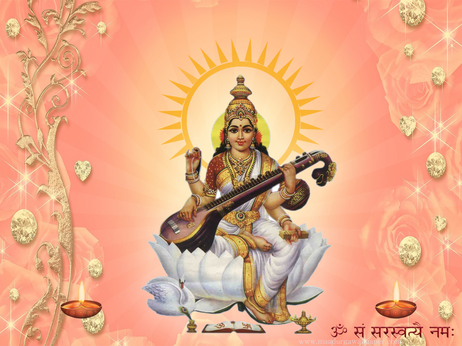 Maa Saraswati Wallpaper Maa Saraswati Wallpapers Laxmi , HD Wallpaper & Backgrounds