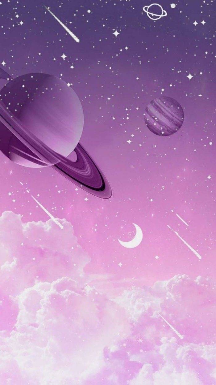 Cartoon Image Of Planets And Shooting Stars, Outer - Purple Cartoon Space Background , HD Wallpaper & Backgrounds