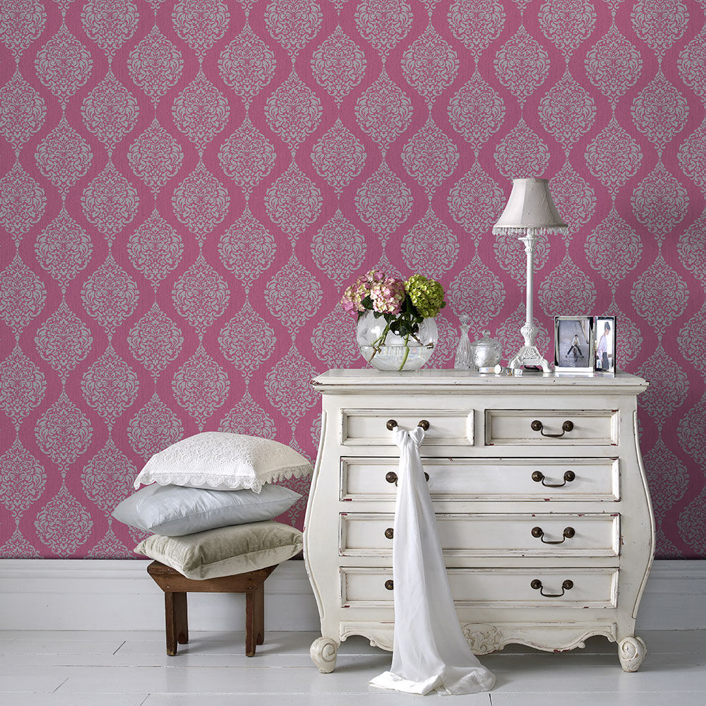 Luna Hot Pink Wallpaper, , Wallpaperit - Superfresco Easy Venetian Damask White , HD Wallpaper & Backgrounds