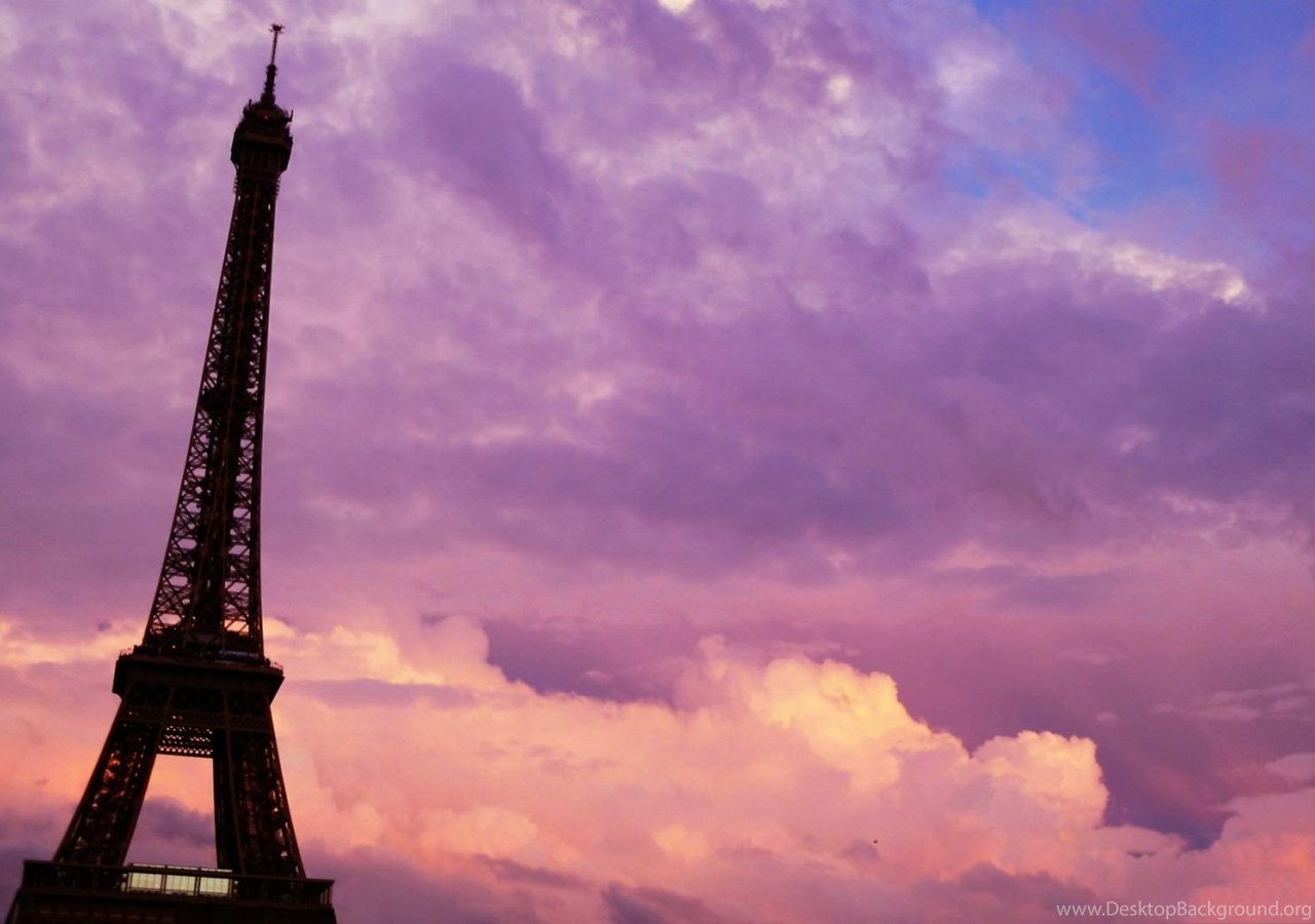 Paris Purple Pink Sunset Wallpapers - Eiffel Tower , HD Wallpaper & Backgrounds