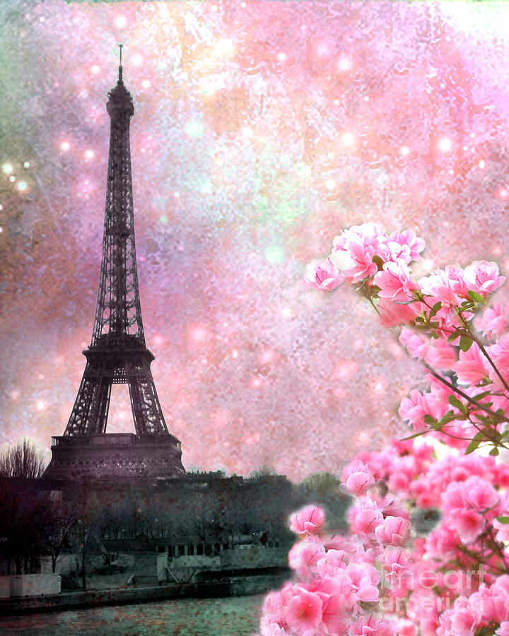 Paris Spring Pink Dreamy Eiffel Tower Romantic Pink - Cherry Blossom Eiffel Tower , HD Wallpaper & Backgrounds
