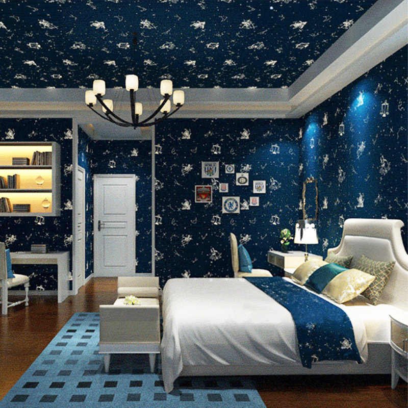 Boys Star Wallpaper - Modern Girls Bedroom Blue , HD Wallpaper & Backgrounds