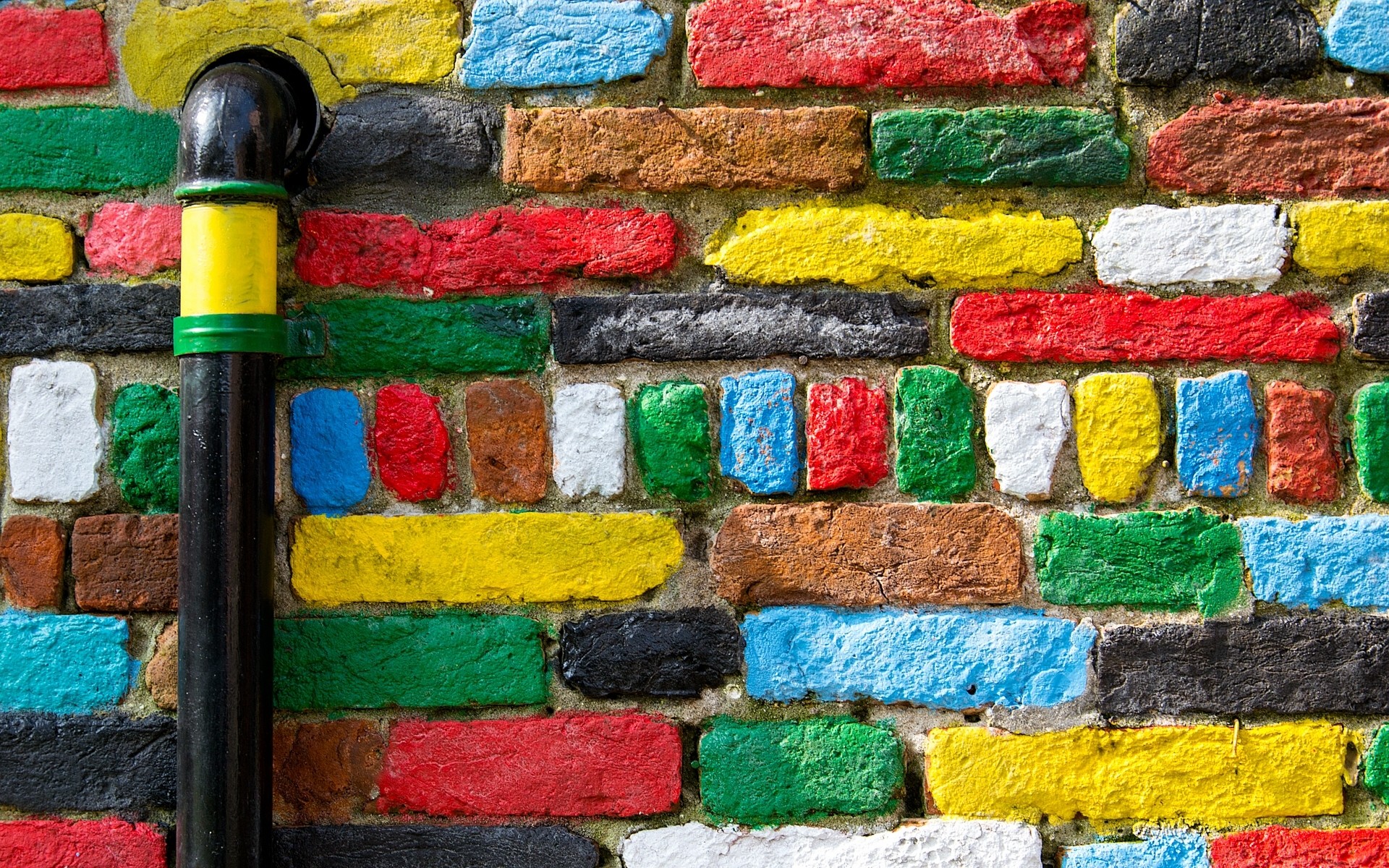 Colorful, Wall, Bricks, Green, Texture, Art , HD Wallpaper & Backgrounds