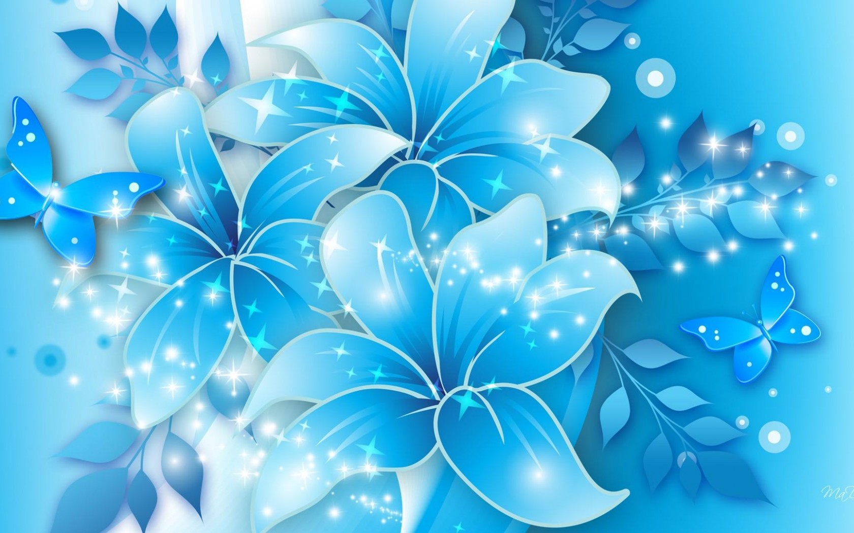 Blue Butterflies And Flowers , HD Wallpaper & Backgrounds