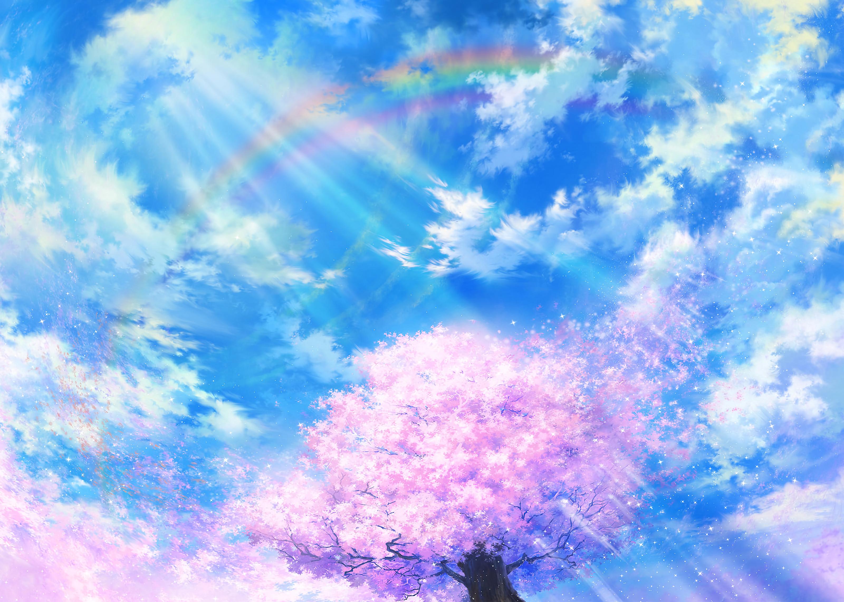 Sakura, Pelangi, Seni, Mekar, Langit, Awan - Bright Sky , HD Wallpaper & Backgrounds