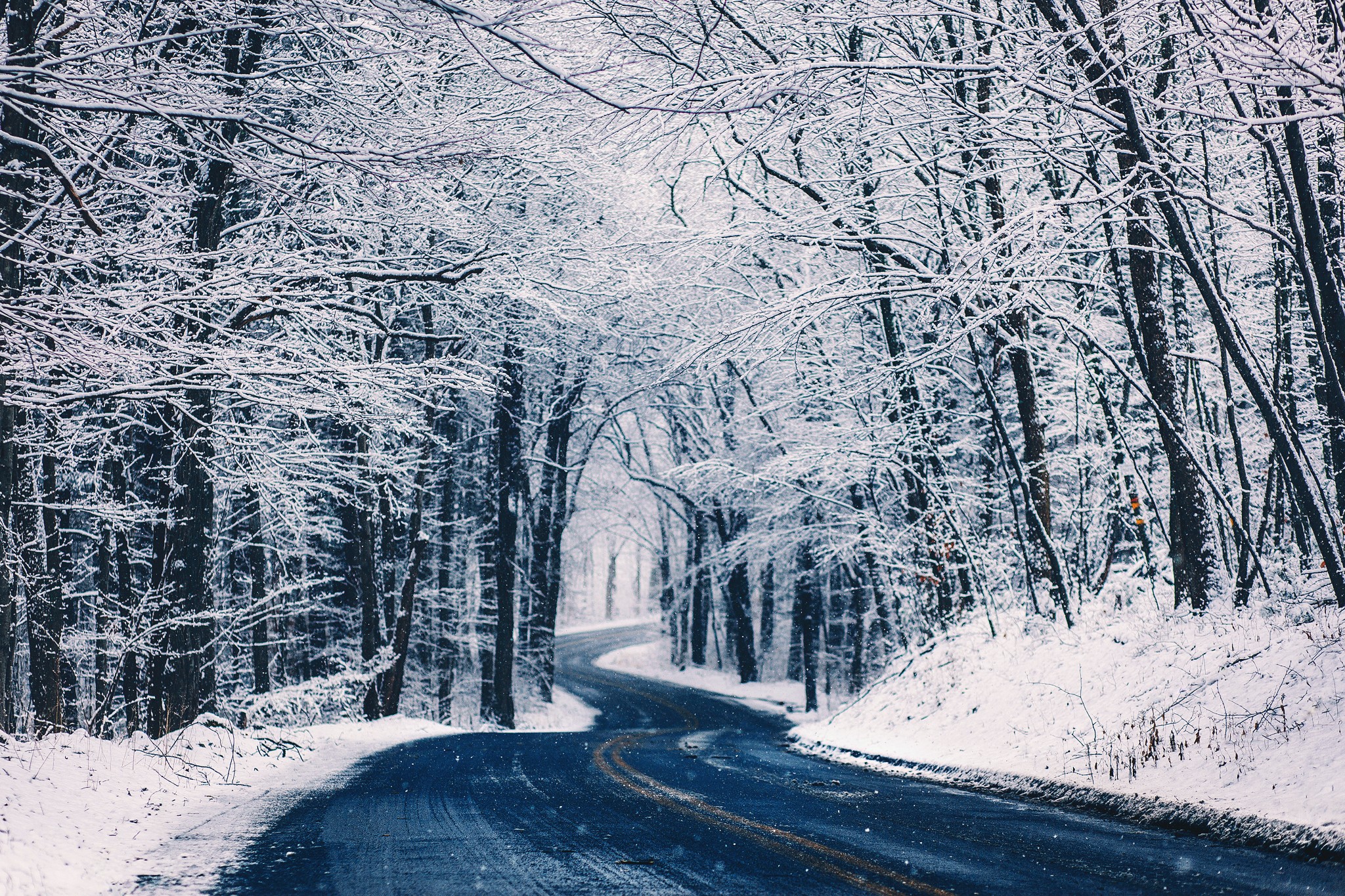 #winter, #road, #trees, #snow, #landscape, Wallpaper - Hujan Salju , HD Wallpaper & Backgrounds
