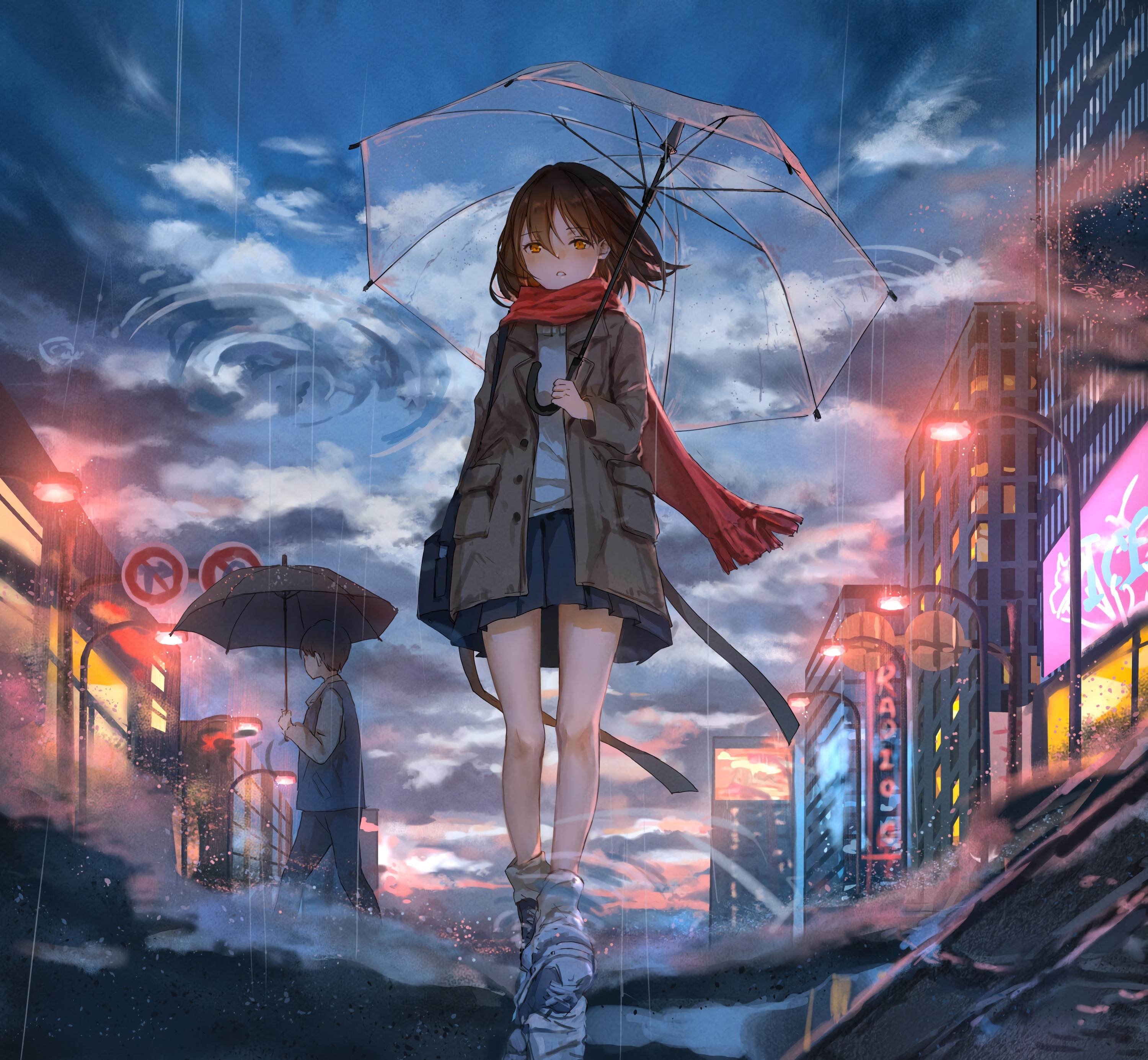 Gadis, Payung, Anime, Hujan, Kesedihan - Sad Anime Girl In Rain , HD Wallpaper & Backgrounds