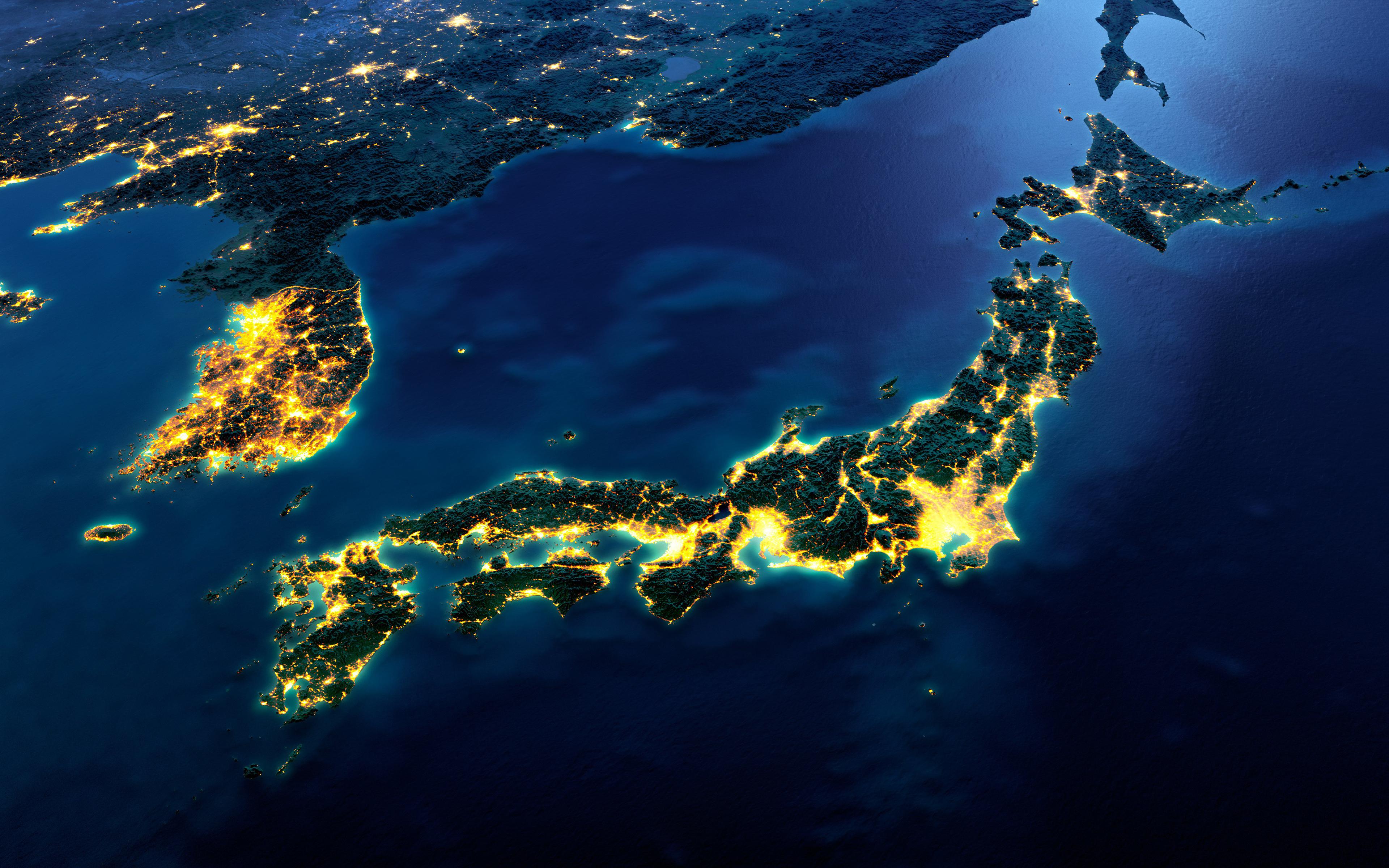 Japan And Korea Lightscapes Wallpaper - Korea Japan , HD Wallpaper & Backgrounds