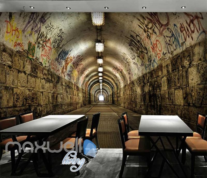 3d Tunnel With Graffiti On Wall Art Wall Murals Wallpaper - Graffiti Tunnel Wall Mural , HD Wallpaper & Backgrounds