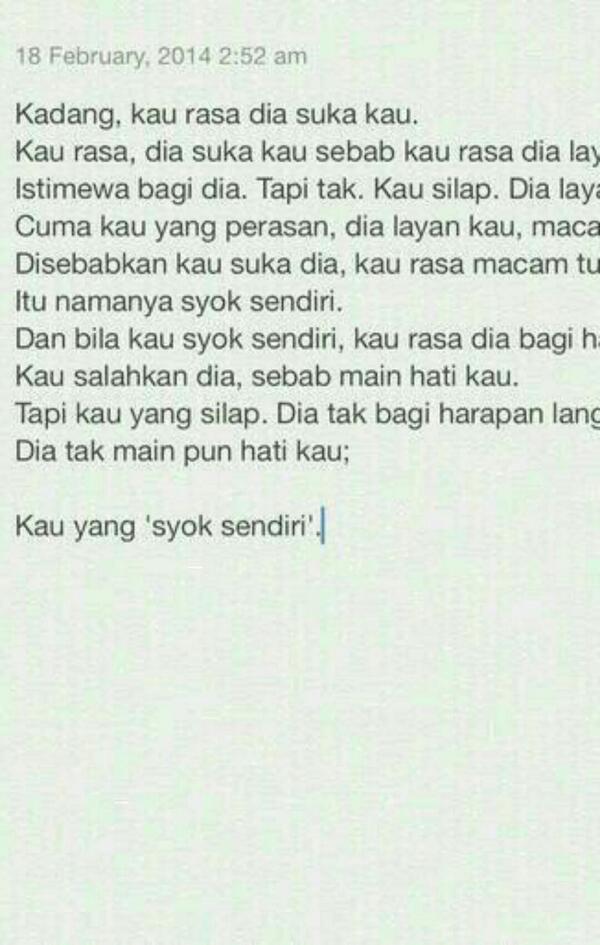 syok sendiri in english