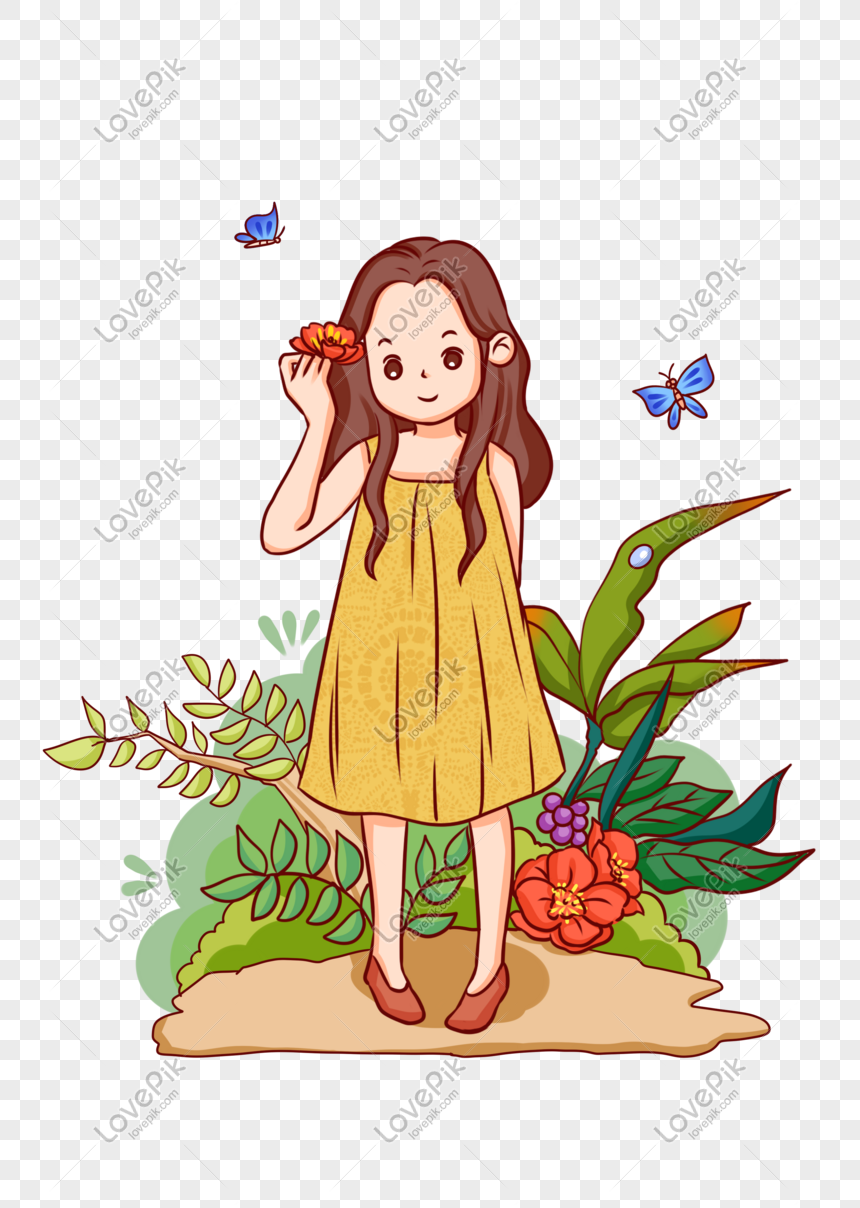 Twenty Four Solar Terms Cute Cute Cartoon Girl Illustration - Girl In Nature Simple Cartoon , HD Wallpaper & Backgrounds