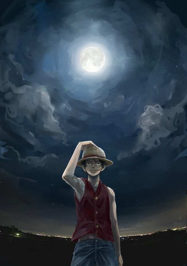 Anime, Crimson11, One Piece, Monkey D - One Piece Luffy Moon , HD Wallpaper & Backgrounds