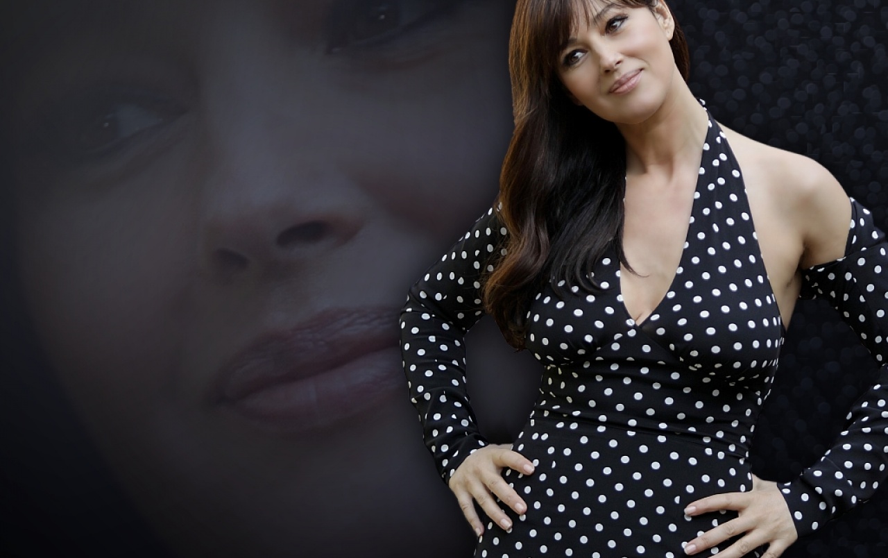 Monica Bellucci 006 Wallpapers - Monica Belluci Polka Dot Dress , HD Wallpaper & Backgrounds